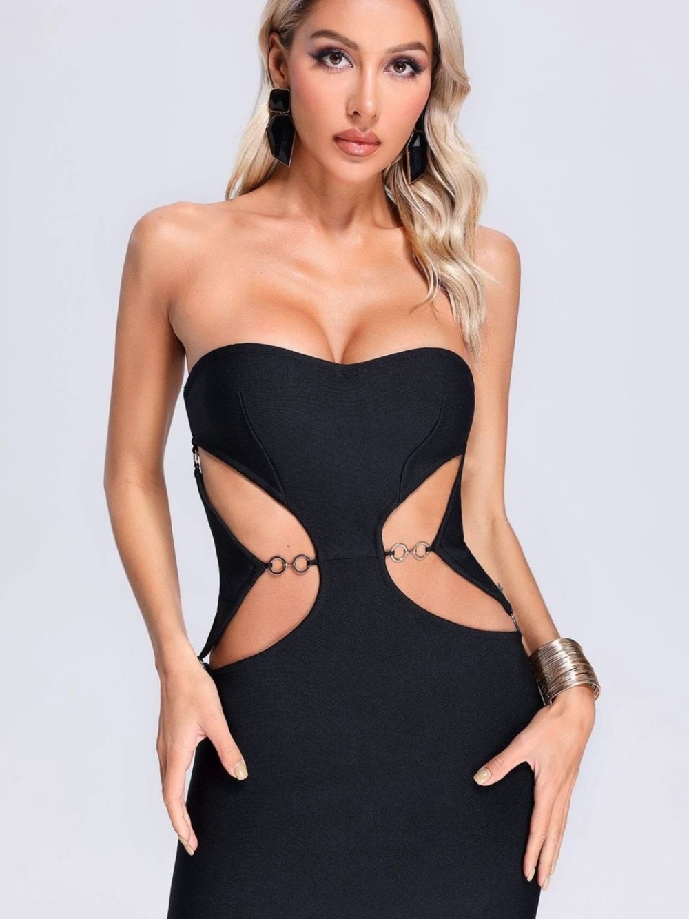 Strapless Black Cutout Bodycon Dress